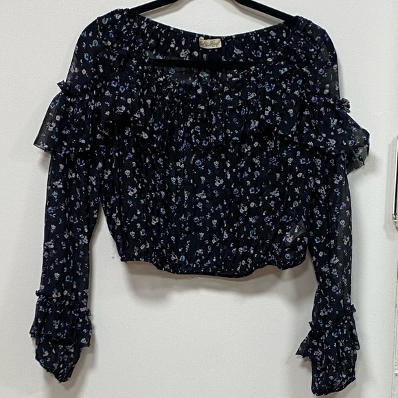 LoveShackFancy Black Ruffle Popover Floral blouse in Black Jardin Size Small - Picture 9 of 14